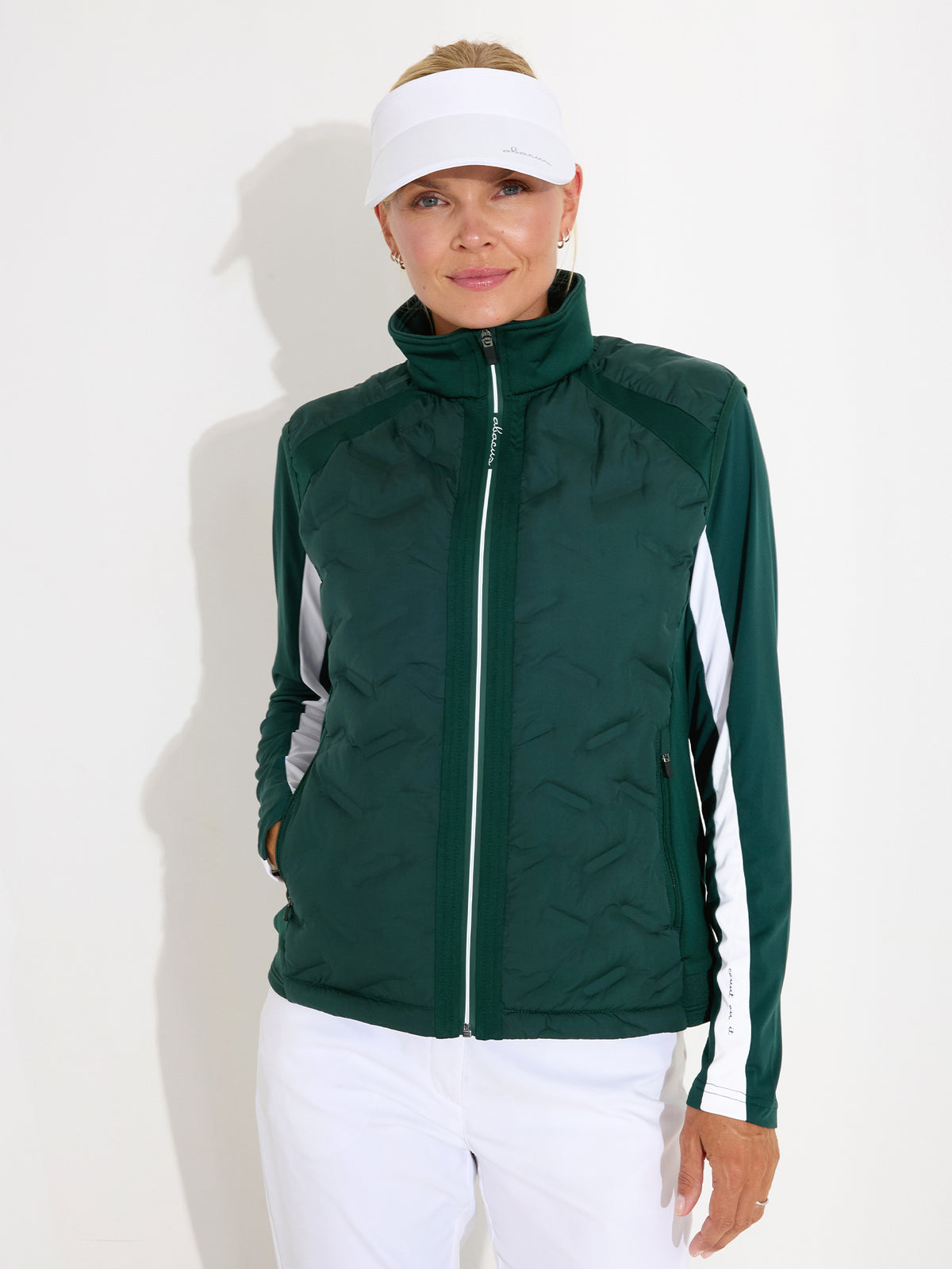 abacus Damen Portrush Hybrid-Weste in Course Green, Nahaufnahme vorn