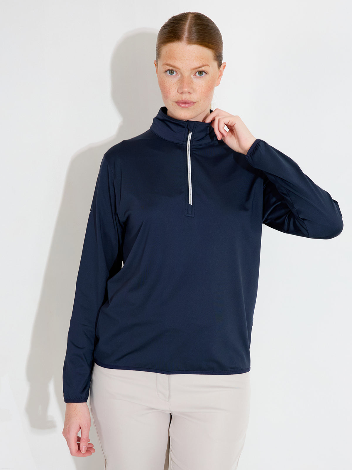 abacus Damen Cradoc Halfzip-Fleece in Navy, Nahaufnahme vorn