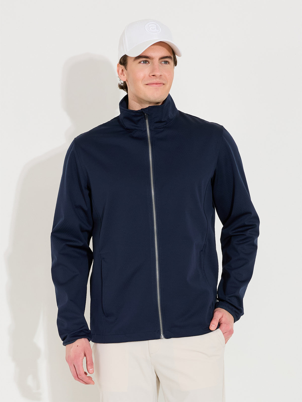 abacus Herren Lytham Softshell-Jacke in Navy, Nahaufnahme vorn