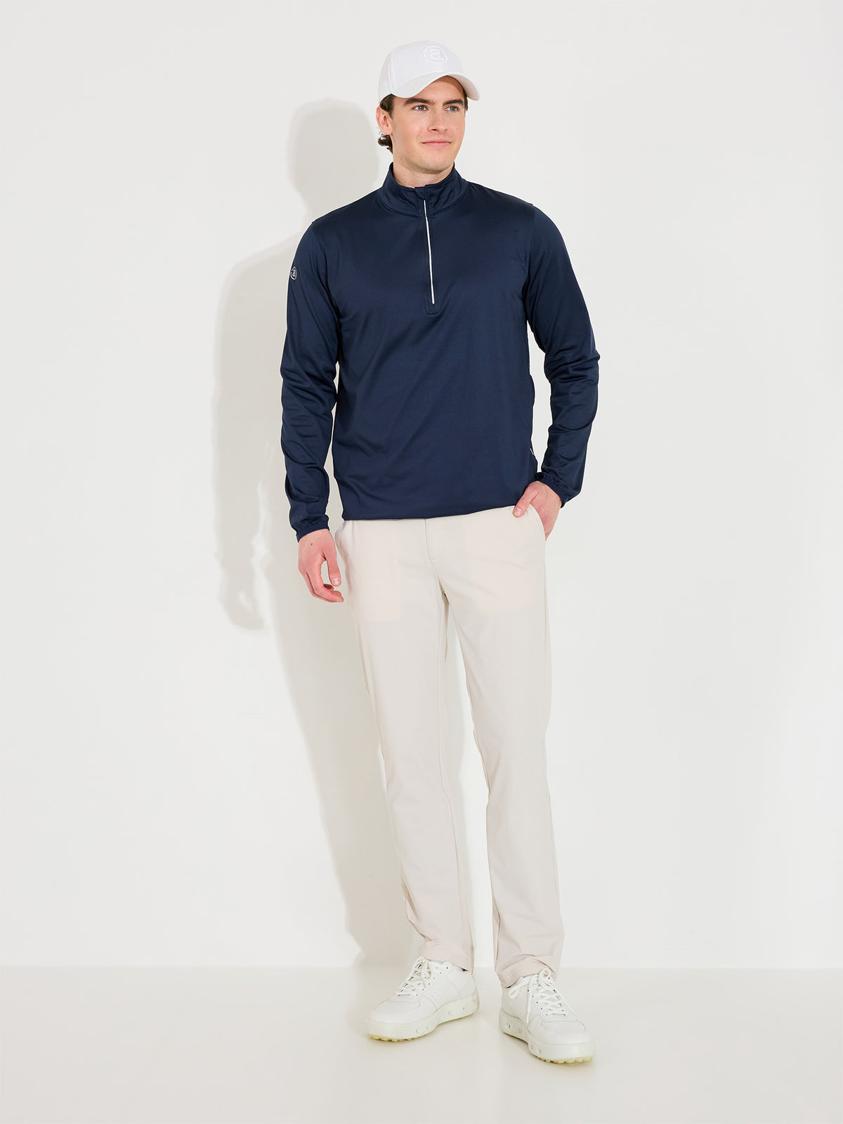 abacus Herren Cradoc Halfzip-Fleece in Navy, am Model von vorn