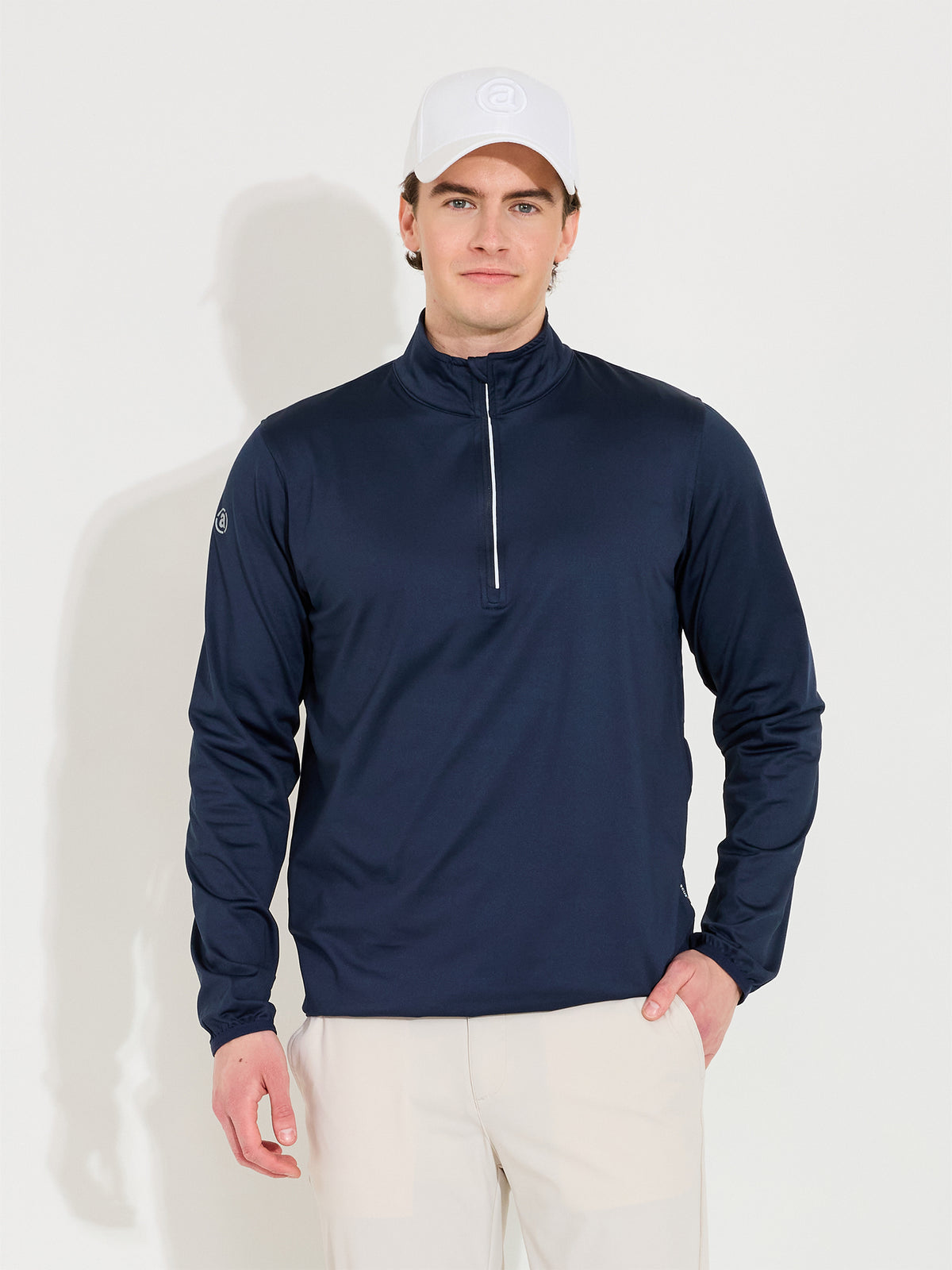 abacus Herren Cradoc Halfzip-Fleece in Navy, Nahaufnahme vorn